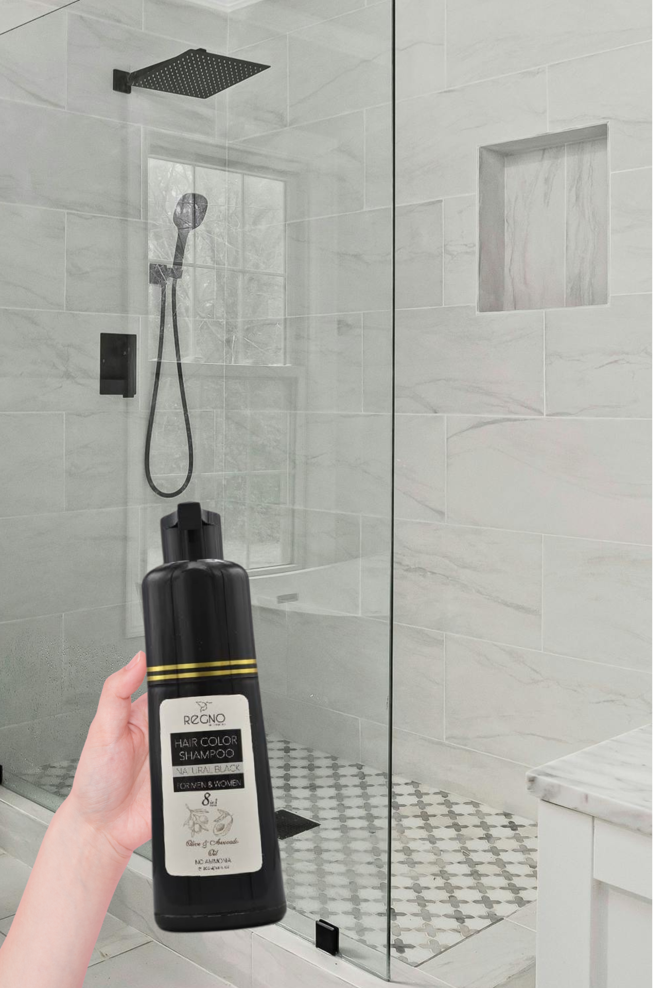 8-in-1 Hair Color Shampoo with Conditioner | Ammonia & Sulphate Free | Natural Black & Dark Brown | Regno | ~200ml