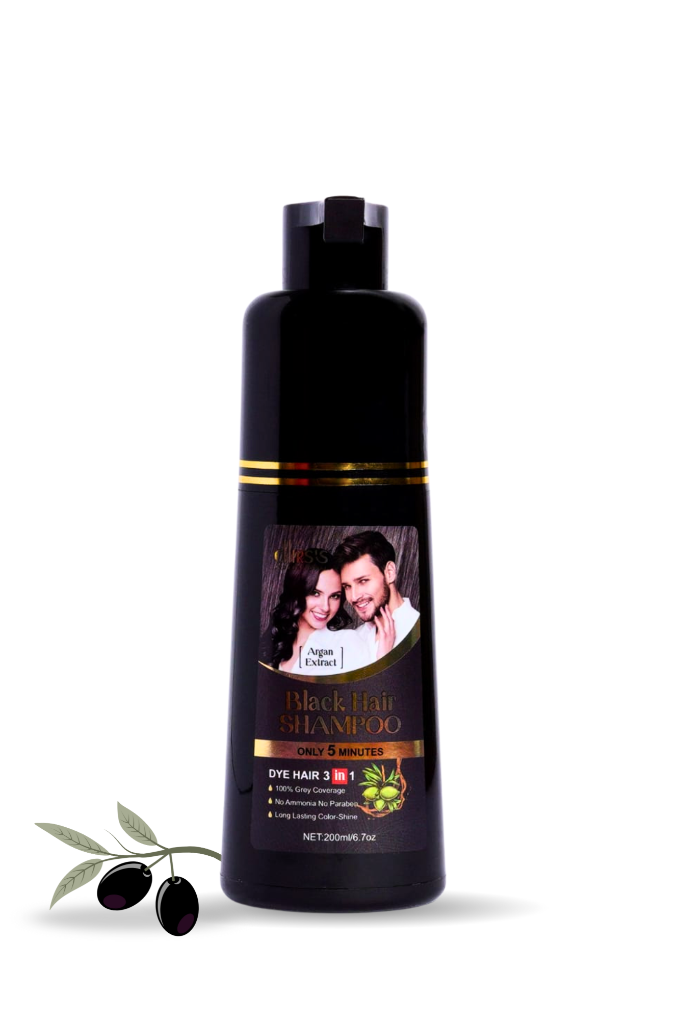 Chirs's Professional Hair Color Shampoo with Argan Extract, Ammonia & Sulphate Free | Natural Black & Dark Brown | 200 ml