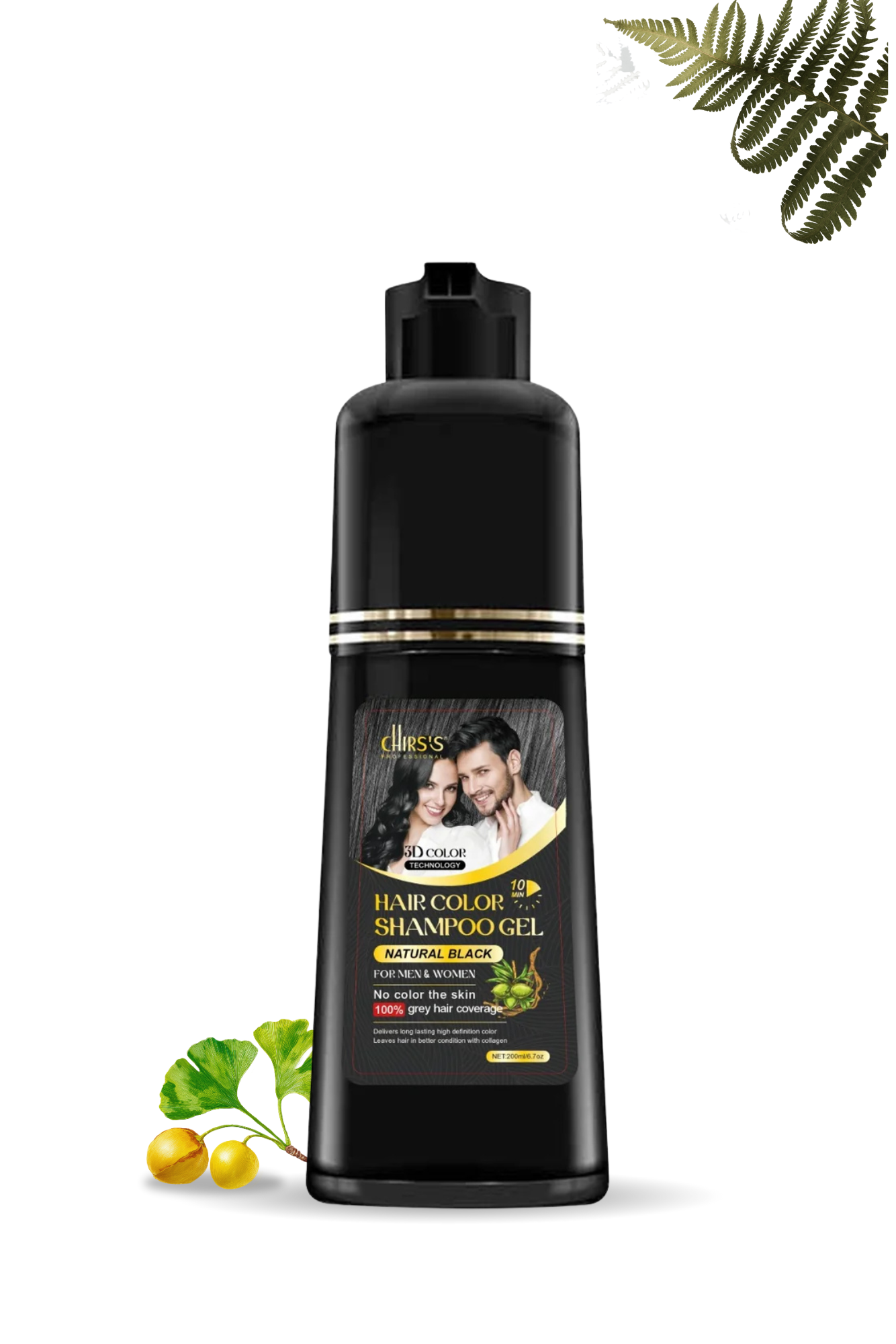 Chirs's Professional Hair Color Shampoo Gel, Ammonia & Sulphate Free | Natural Black & Dark Brown | 200 ml