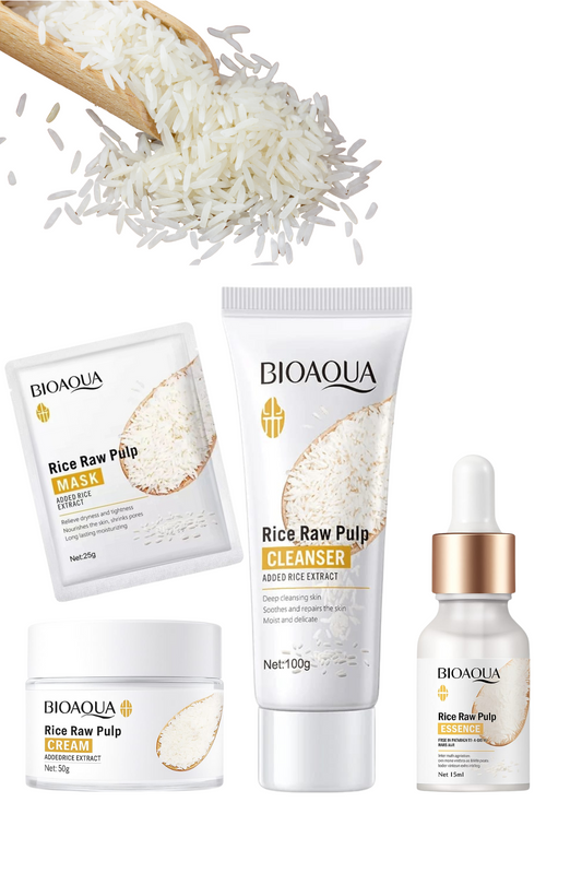 Rice Raw Pulp Face Care Deal Set – Face Wash, Serum, Cream & Mask | Complete Brightening Kit | BIOAQUA