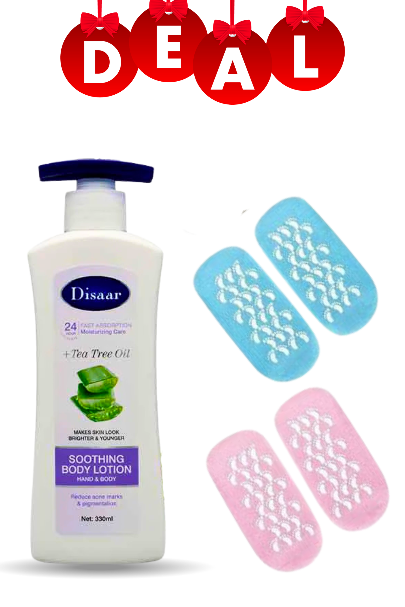 Disaar Tea Tree Moisturizing Lotion + Moisturizing Spa Gel Socks Deal | Hydrating Skincare Bundle for Soft, Smooth & Healthy Skin