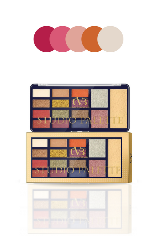 All-in-One Studio Makeup Palette – 12 Eyeshadows - Blush - Highlighter & Compact Powder | CVB