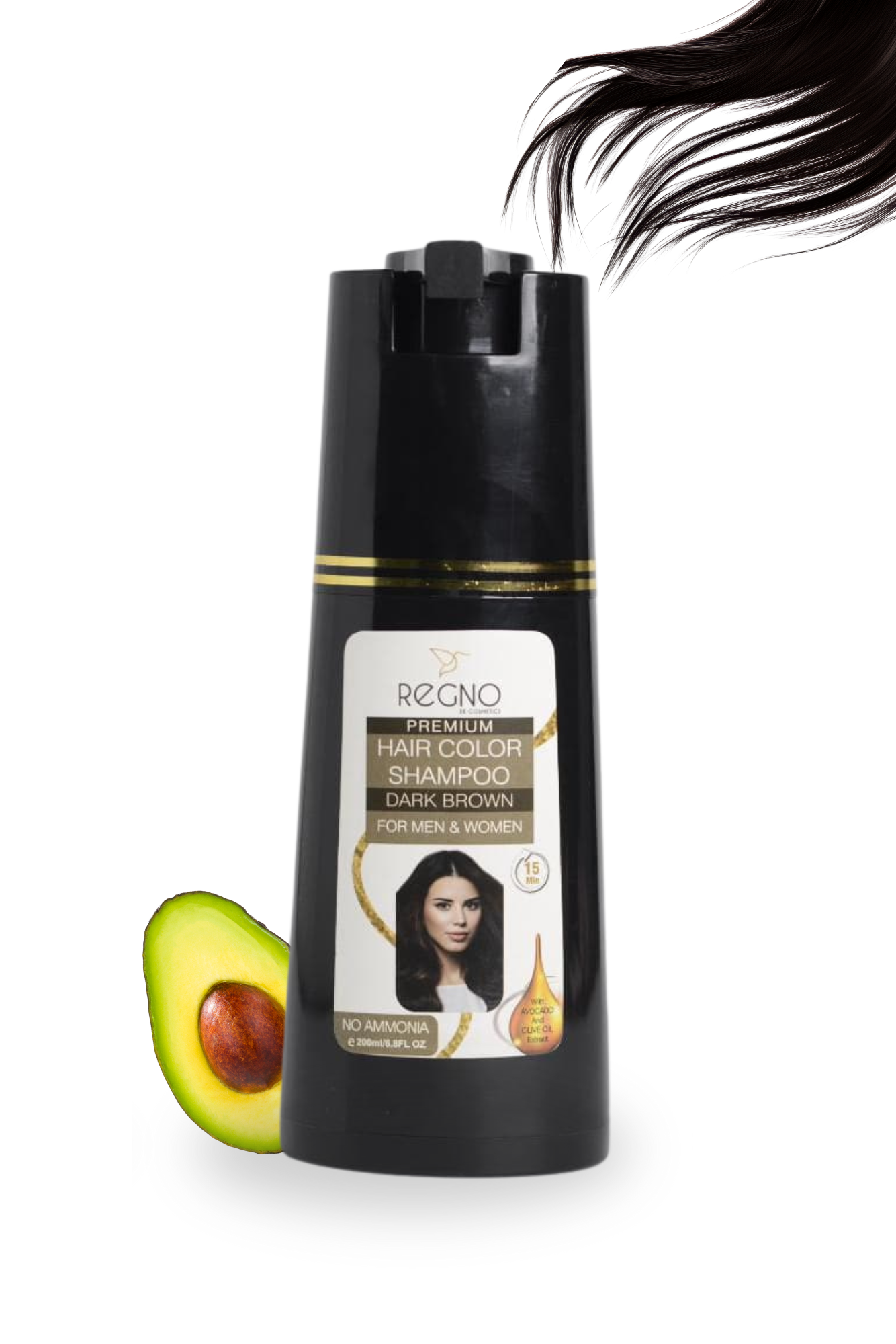 8-in-1 Hair Color Shampoo | Premium Dark Brown | 8 Organic Extracts • Ammonia-Free Color Care | Regno | ~200ml