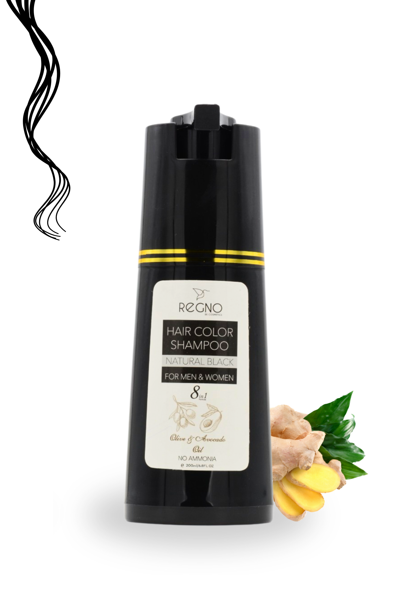 8-in-1 Hair Color Shampoo with Conditioner | Ammonia & Sulphate Free | Natural Black & Dark Brown | Regno | ~200ml