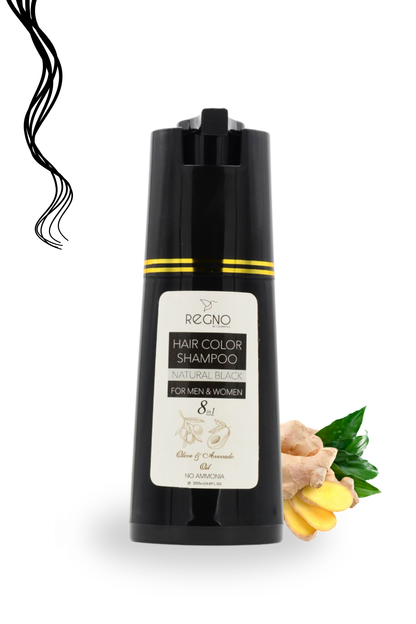 8-in-1 Hair Color Shampoo with Conditioner | Ammonia & Sulphate Free | Natural Black & Dark Brown | Regno | ~200ml