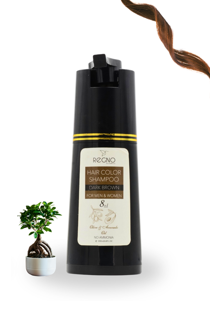 8-in-1 Hair Color Shampoo with Conditioner | Ammonia & Sulphate Free | Natural Black & Dark Brown | Regno | ~200ml