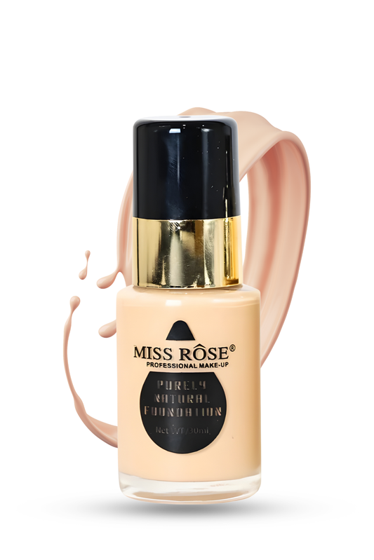 Miss Rose Purely Natural Foundation – Lightweight Full Coverage Long Wear Natural Finish Makeup Base | 30 ml