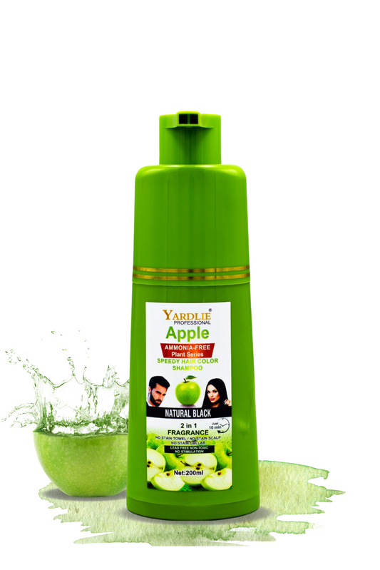 Apple Hair Color Shampoo – Natural Black | 2-in-1 Color, Cleanse & Nourish | Yardlie (200 ml)