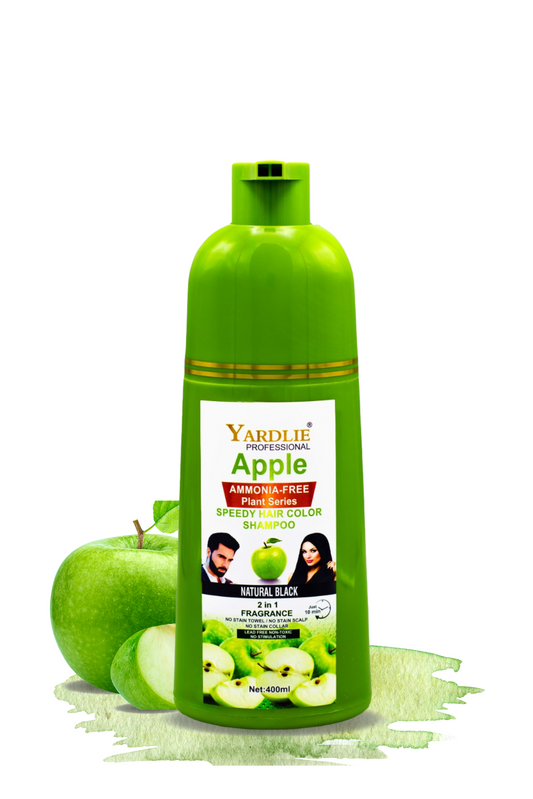 Apple Hair Color Shampoo – Natural Black | 2-in-1 Color, Cleanse & Nourish | Yardlie (400 ml)