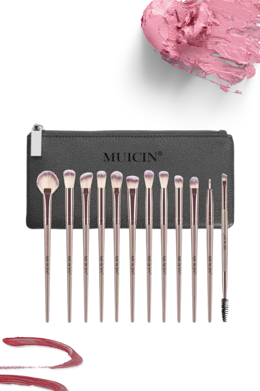 Vegan Eyebrow Brush - 12 Piece Set & Pouch | Muicin