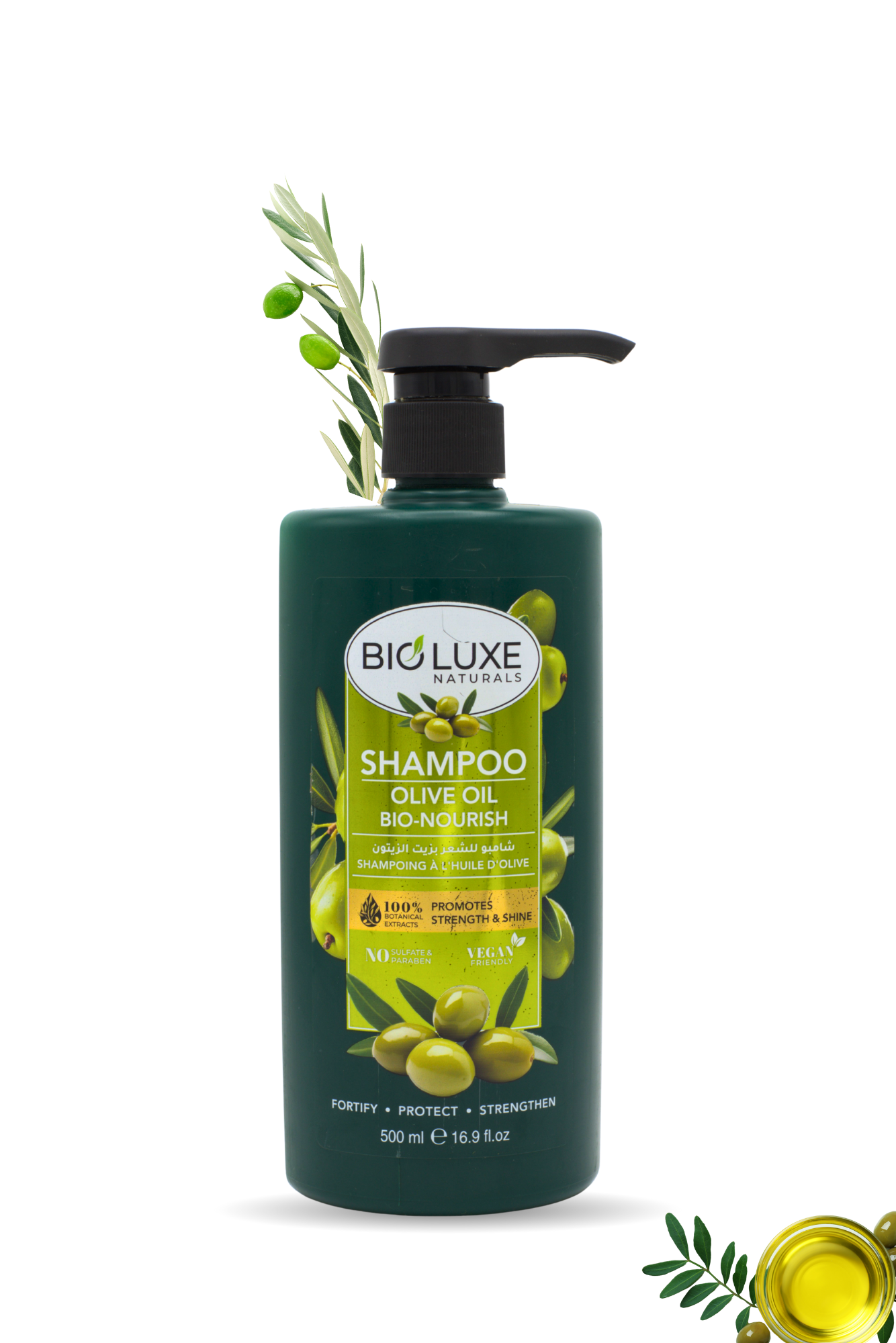 Olive Oil Shampoo | Sulphate-Free & Plant-Based Formula | Hair Nourishment & Shine | BioLuxe Naturals | 500ml