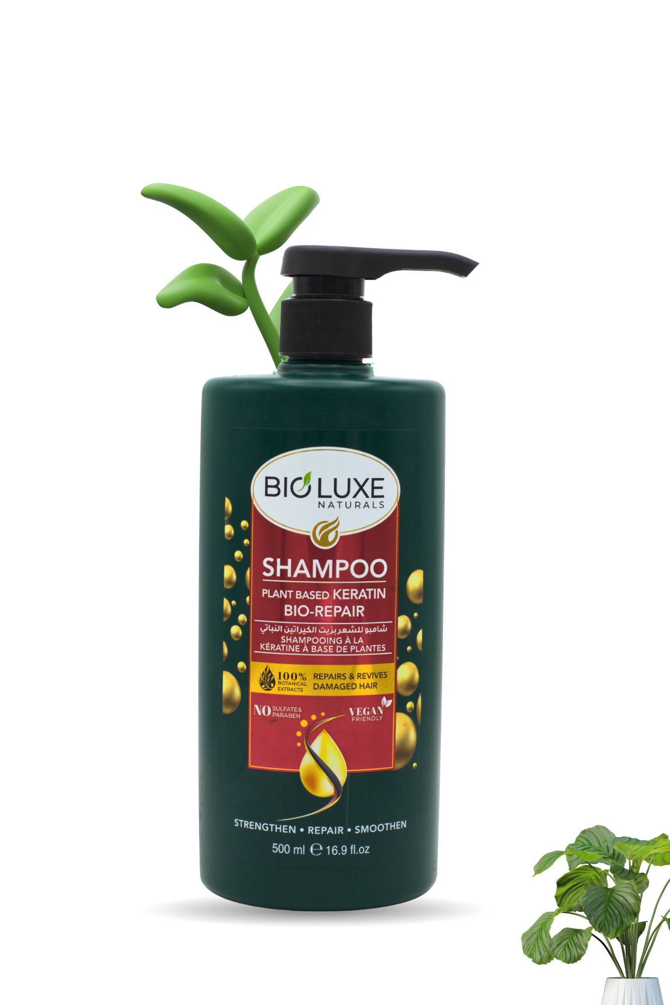 Keratin Shampoo | Sulphate-Free & Plant Based Formula | Hair Strengtheninhg Formula | BioLuxe Naturals | 500ml