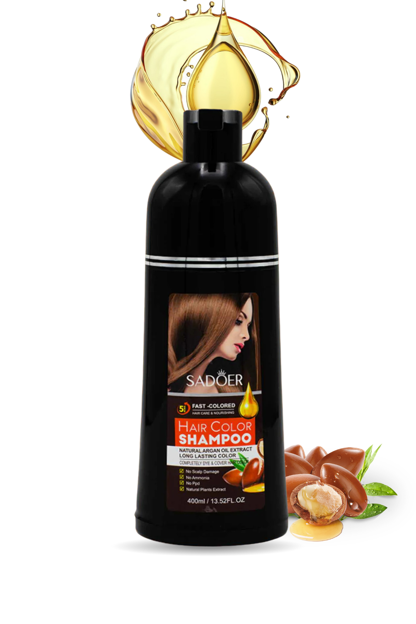 Argan Hair Color Shampoo | Chestnut Brown | Natural Formula | Sadoer | 400ml