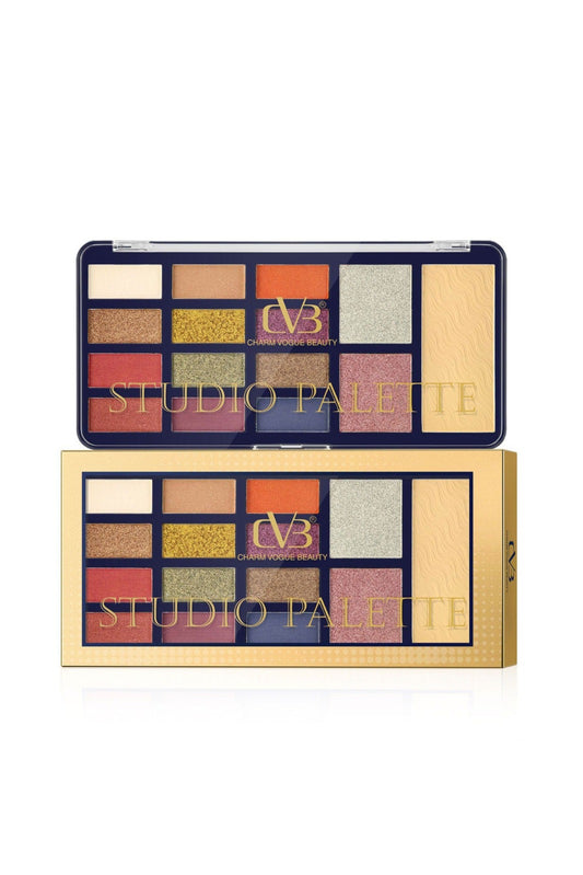 All-in-One Studio Makeup Palette – 12 Eyeshadows - Blush - Highlighter & Compact Powder | CVB